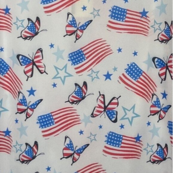 Roshop Patriotic Shirt Blouse Womens Small White Red Blue New Butterfly Flags - Picture 5 of 10